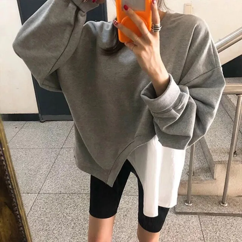 

2019 autumn preppy style solid color long-sleeve irregular pullovers sweatshirt womens (N0031)