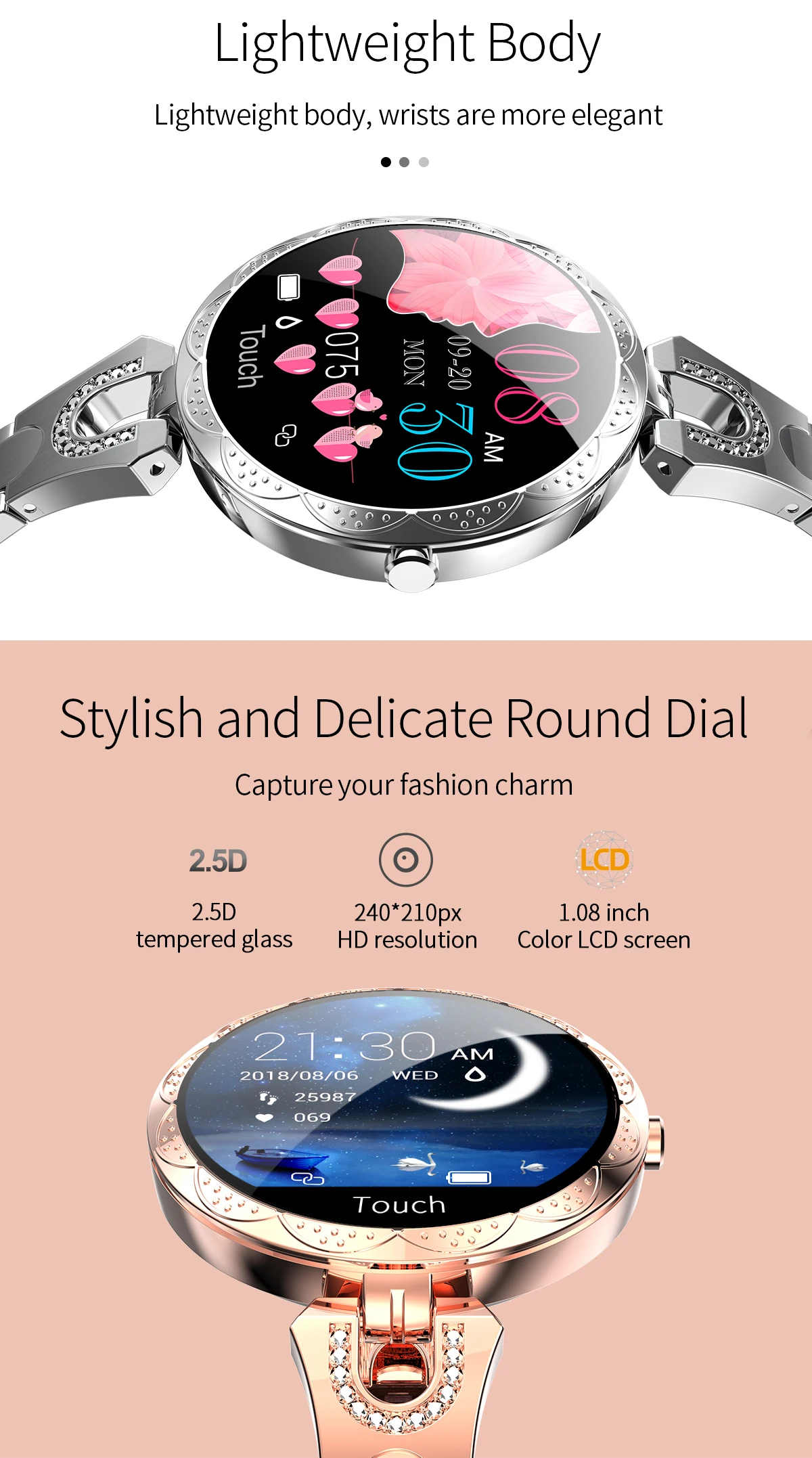 696 AK15 Woman's Smart Bracelet Heart rate Blood pressure Sleep Quality detection Pedometer IP67 Waterproof fashion Smart Watch