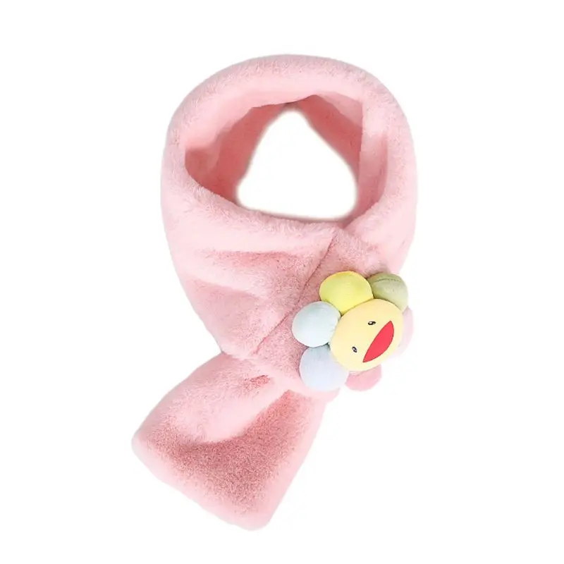 Теплый детский шарф контрастного цвета с плюшевым крестиком и галстуком-бабочкой; шарф с кроликом из мультфильма - Цвет: Light Pink-2