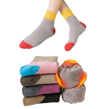 5 пар осенне-зимних махровых носков женские Теплые Ретро зимние носки плюс бархатные утолщенные повседневные цветные носки домашние носки-Тапочки