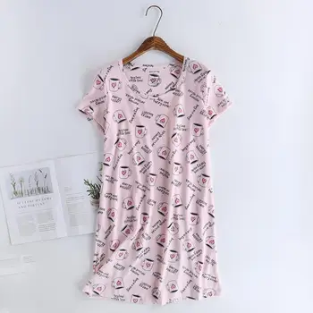 

Homewear Women Casual Cartoon Nightgown Ladies Cotton Nightdress Female Round Collar Plus Size Sleep Dress