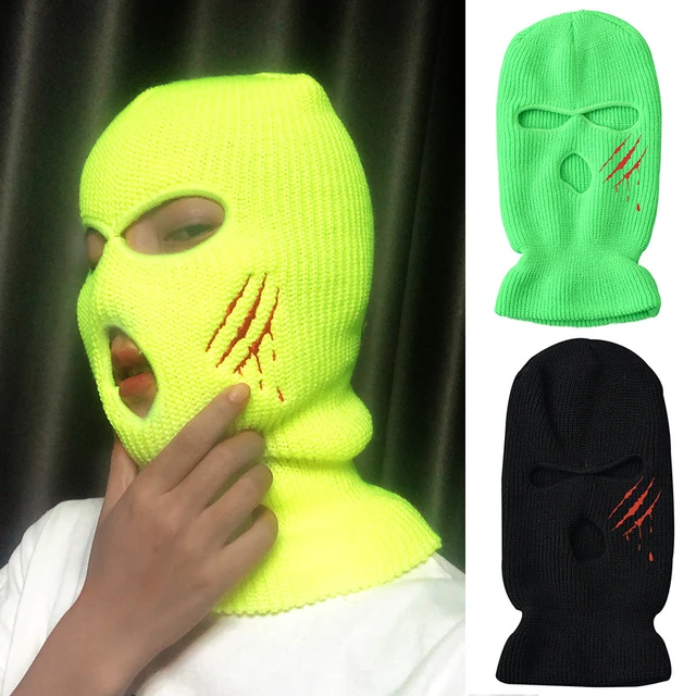 2 trous tricoté complet couvre-visage chapeau cagoule cagoule ski cyclisme  hiver masque chaud