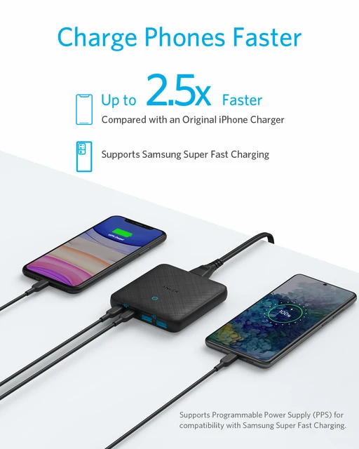 Anker GaN Charger 63W 4 Port PIQ 3.0 PowerPort Atom III Slim Wall Charger with Dual USB C Poorts (45W Max) for iphone 11 xiaomi - Hình ảnh 2