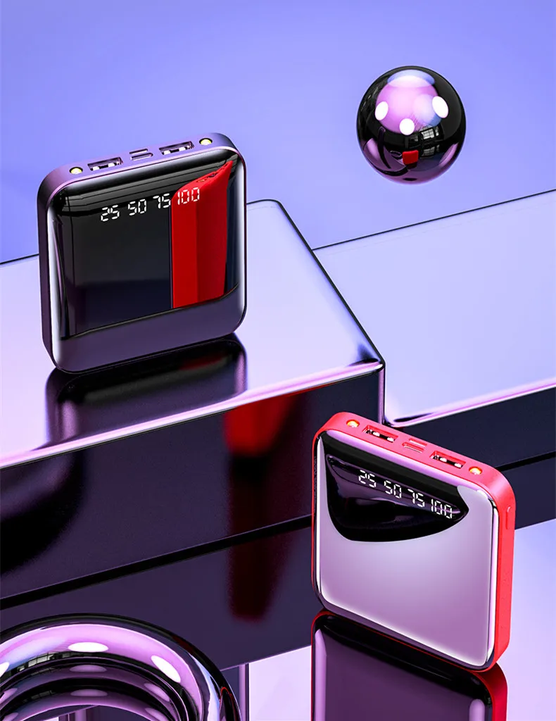 

Mini Power Bank Mirror Screen 20000mAh 2.1A Fast Charging Portable Powerbank Phone Charger External Battery for iphone 11 pro