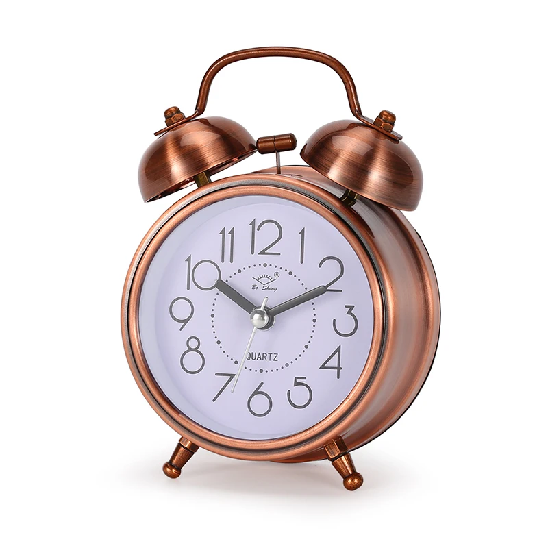 

Hot Sale Creative retro alarm clock antique bronze round clock Dual Bell Loud Alarm Clock Bedside Night Light Home Decors Gift