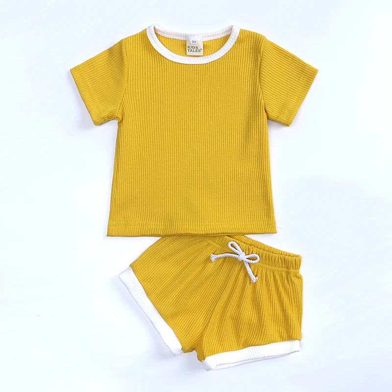 Baby Boy Girl Summer Clothes Set Short Sleeve T-shirt+Shorts 2pcs Newborn Outfits Kids Toddler Pajamas Knitted Infant Tracksuits Baby Clothing Set expensive