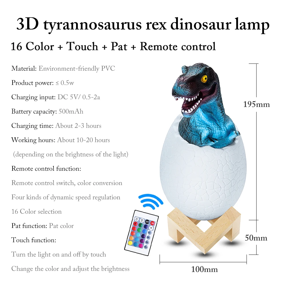 Inghoo 3D печать Динозавр яйцо ночник светильник с пультом дистанционного