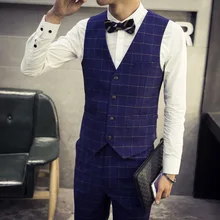 Весенний Деловой джентльменский клетчатый костюм жилет Английский Костюм мужской повседневный жилет