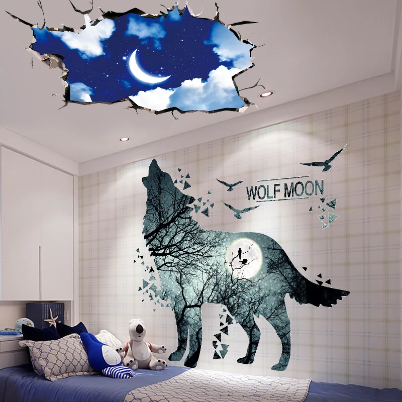 [SHIJUEHEZI] волк Животные наклейки на стену виниловые DIY Ночная Луна настенные наклейки для детской комнаты гостиной украшения дома аксессуары