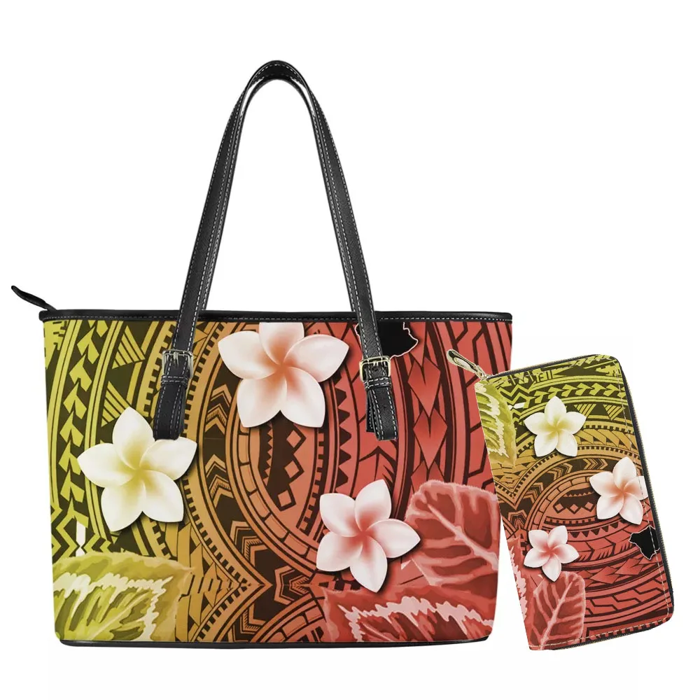 

Cumagical Famous Brands Bags Custom Handbags For Women Promotional Ladies Handbags Set Polynesian Tribal Purple Floral Design