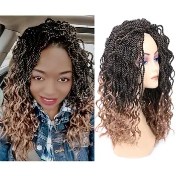 

DAIRESS 14" Wavy Senegalese Twist Hair With Curly Ends Crochet Twist Hair Crochet Braids Synthetic Braiding Hair Extensions