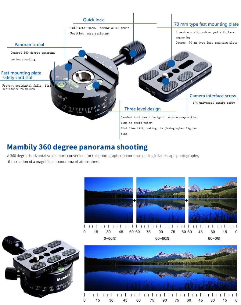 Manbily PC360 панорамный штатив монопод панорамный зажим QR пластина панорамная головка 360 градусов для камер Nikon Canon поддержка