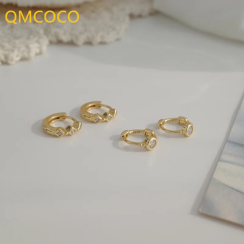 

QMCOCO Silver Color Zircon Round Earring Simple Personality Design Trend INS Style Fashion Woman Jewelry Accessories