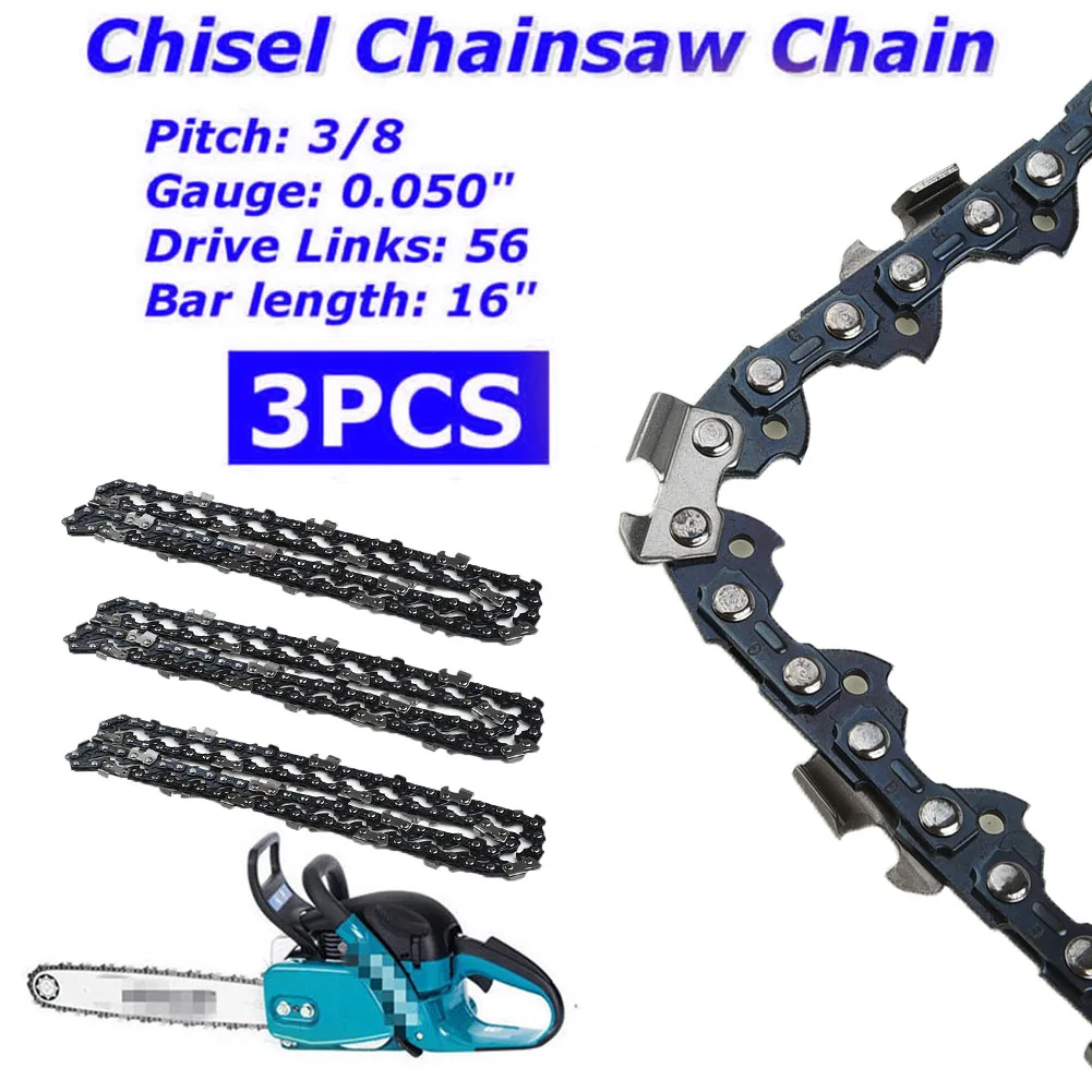 3pcs 16" Semi Chisel Chainsaw Chain For Makita Dc Uc Nb Dcs 3/8" 0.050