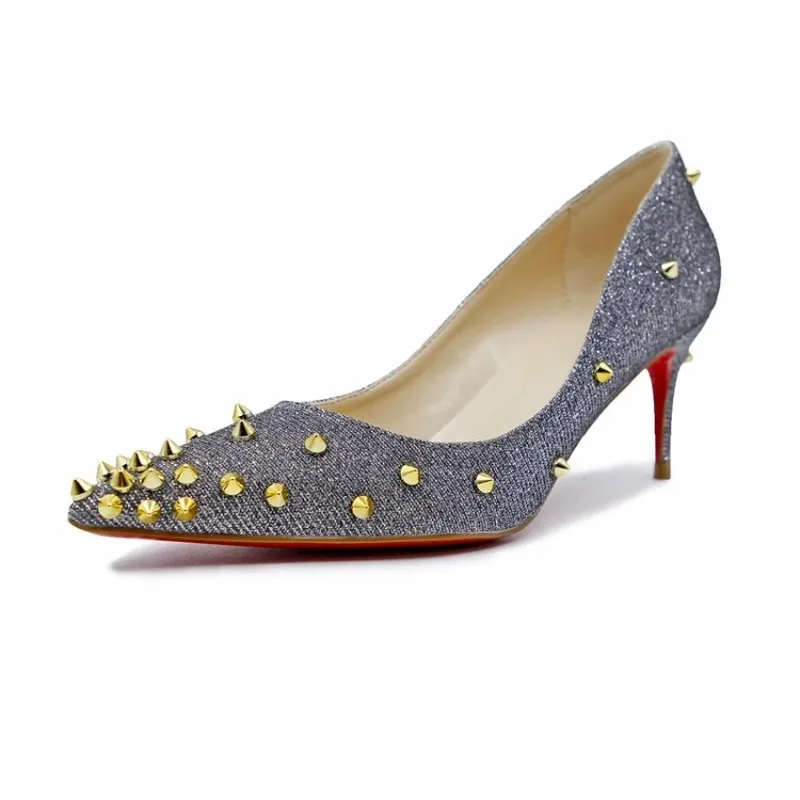 

2020 high Heels Classics pumps Bling Bling Rivets Pointed Toe Shoes Silver Studded Wedding Party Shoes Platform Shoes Y21-37