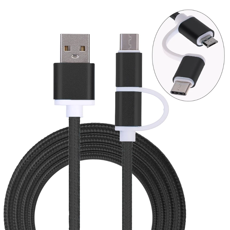 

2-In-1 USB 2.0 Male To USB 3.1 Type C/Micro USB Weave Data Fast Charging Cable X6HB