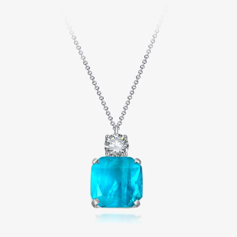 OEVAS 100% 925 Sterling Silver 15*15mm Square Synthetic Paraiba High Carbon Diamond Pendant Necklace For Women Fine Jewelry Gift