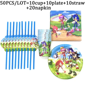 

Sonic The Hedgehog Birthday Paper Cup Plate Plastic Straws Napkin Boy Birthday Party Baby Shower Decoration Supplies Fot 10user