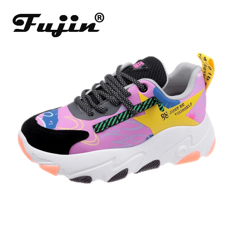 

Fujin Platform Sneakers Women Spring Thick Bottom Fashion Muffin Bottom Breathable Lace Round Toe Leisure Women Shoes Sneakers