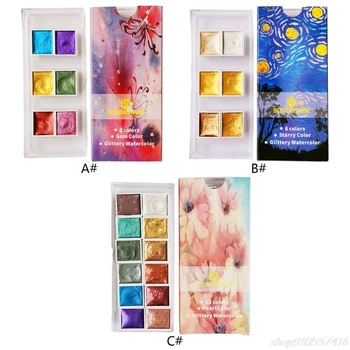 

Handmade 6/12 Color Glitter Water Color Set Metallic Gold aquarela Pigment Paint Artist Painting O02 20 Dropshipping