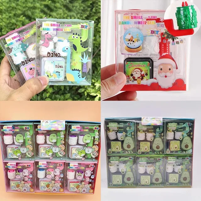 Dinosaur Cartoon Roller Seal with Ink Pad Children's Encouragement Seal Christmas Student Prize Teacher Encourage Children 6