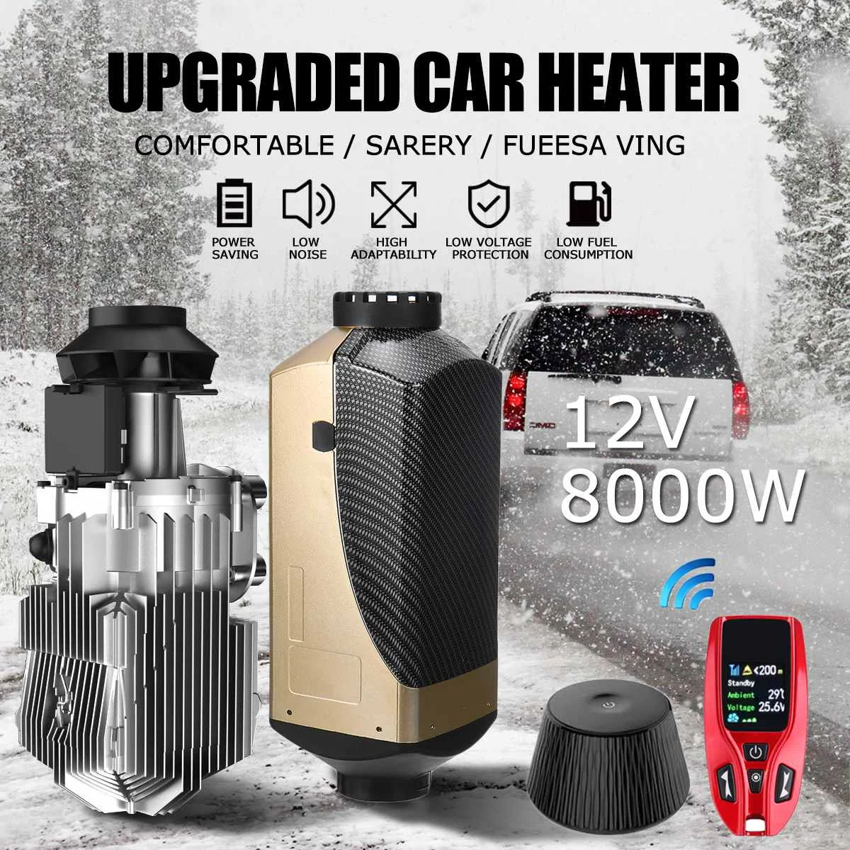 12V 8000W 8KW Remote control Air Diesels Fuel Heater Car Heater Silencer for RV Car Truck Motor Home Boat Bus Motorhome