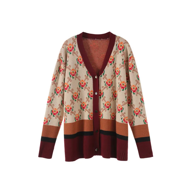 Женский винтажный кардиган CAMIA вязаный жаккардовый с цветочным узором свободный