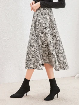 

French Retro Floral Skirt Women's Mid-Length 2020 Autumn and Winter New Fashion All-match High Waist A- line Dress Dropshipping