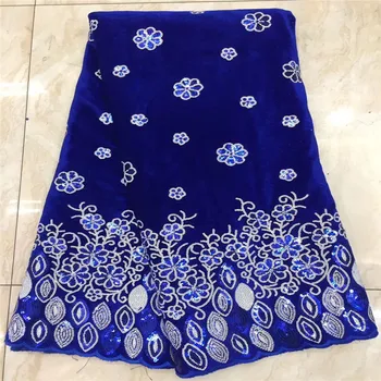 

Royal Blue African Velvet Lace Fabric With Sequins Nigerian French Lace Fabrics 2020 High Quality Sequined For Wedding Dress