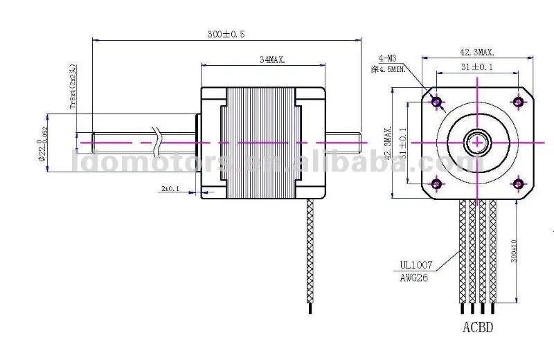 Economy Tr8x4 300mm Leadscrew Nema 17 42x42x34mm Hybrid linear Non-Captive linear actuators Stepper motor