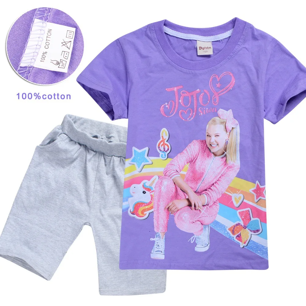 JOJO SIWA/красные летние детские футболки топы для маленьких девочек, футболки комплекты с короткими рукавами для мальчиков и девочек футболки Одежда для девочек возрастом от 10 до 12 лет - Цвет: S8493-purple