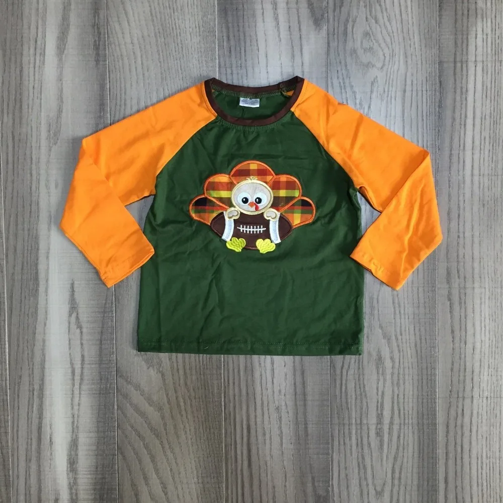 baby kids clothes children thanksgiving shirts turkey top boys green raglans with orange sleeve