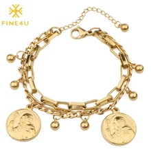 FINE4U B274 браслет из нержавеющей стали Сан Бенито медаль-амулет многослойный Фигаро браслет цепочка религиозные католические украшения для унисекс