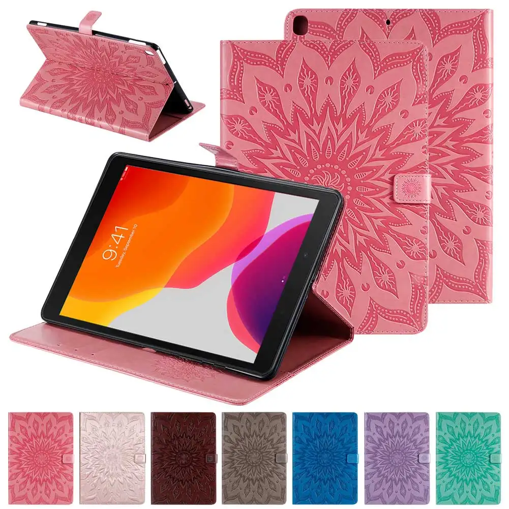 

Sun Flower Embossing PU Leather Flip Stand Cover For iPad 10.2" 2019 iPad 7th Gen Shockproof Smart Cover For iPad Pro Air 10.5