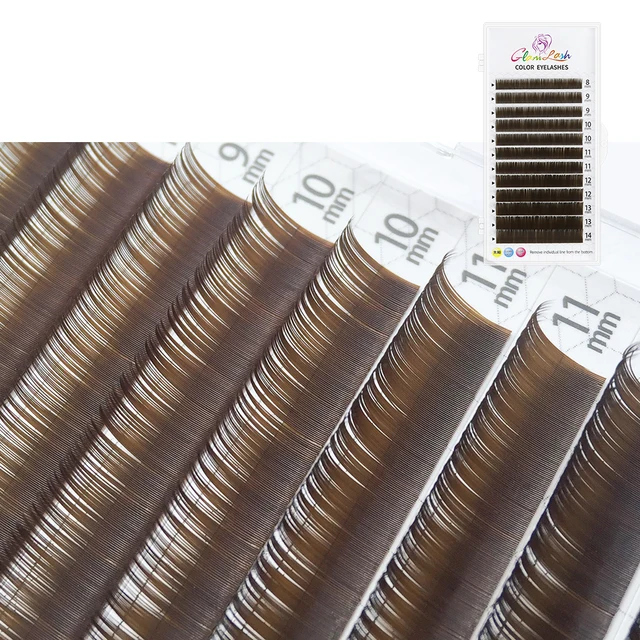 GLAMLASH Color Lash Purple Blue Brown Green Red White Pink Yellow Eyelash Extensions Individual False Colored Mink Lashes Makeup Brown