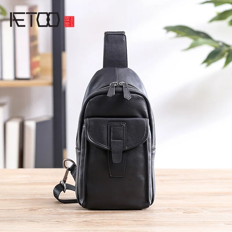

BJYL Men's leather fashion trend single shoulder bag, head layer cowhide men's bag, casual oblique cross chest bag
