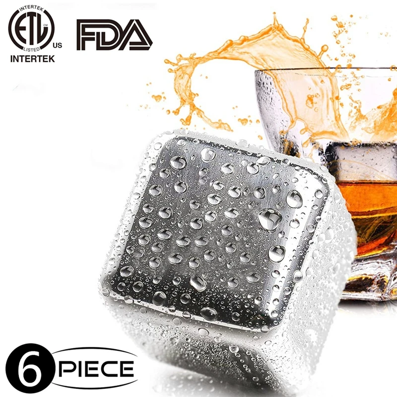 Stainless Steel Whisky Ice Cubes, Reusable Chilling Stones with Tongs for Whiskey Wine, Vodka, Liqueurs, White Wine,Gift for Men