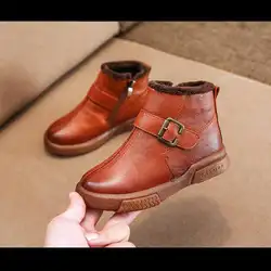 Детские ботинки; коллекция 2019 года; сезон осень; Корейская версия диких кожаных ботинок для мальчиков и девочек; однотонные тонкие ботинки