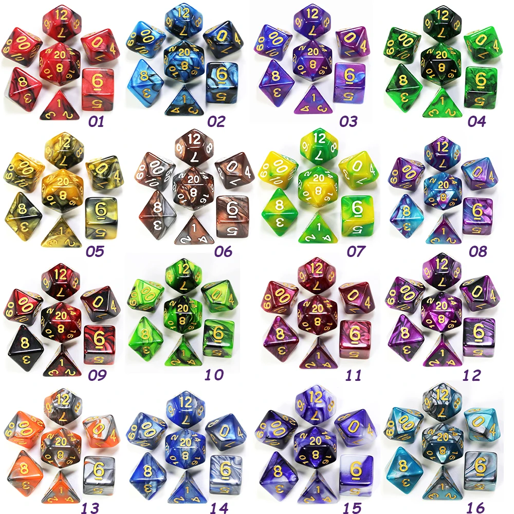 7 шт. 2 х цветный Multi по бокам игровой набор Игральный костей с Туманность эффект