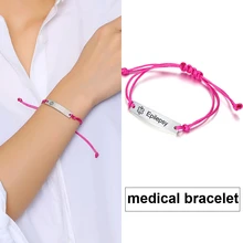 Медицинский Аварийный Браслет, розовая веревка, звено цепи, настраиваемый на заказ, persoanized Disabete type 1 для женщин, детей, детей