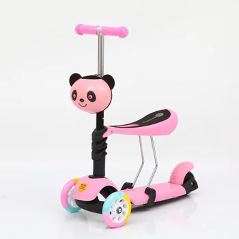 

3-in-1 Kids Scooter Cartoon Panda Tricycle Ride on Car PU Flash Wheel Detachable Seat Kids Ride on Toys for 3-6Yrs Toddler Car