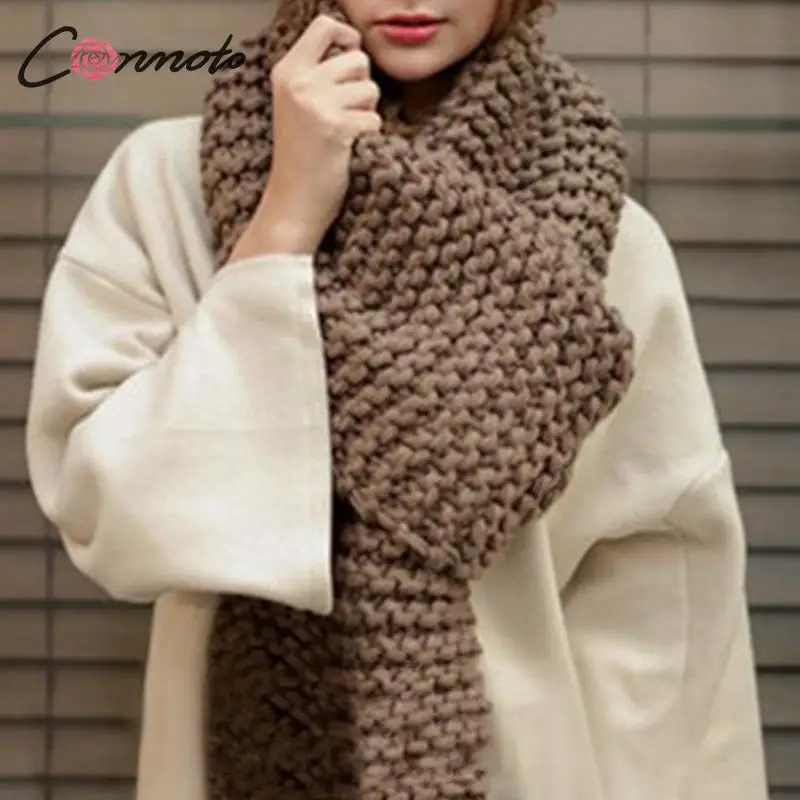 

Conmoto Women Winter Knitted Scarf Solid Color Knitted Shawl Female Large Rectangular Scarves Ladies Autumn Winter Accessories