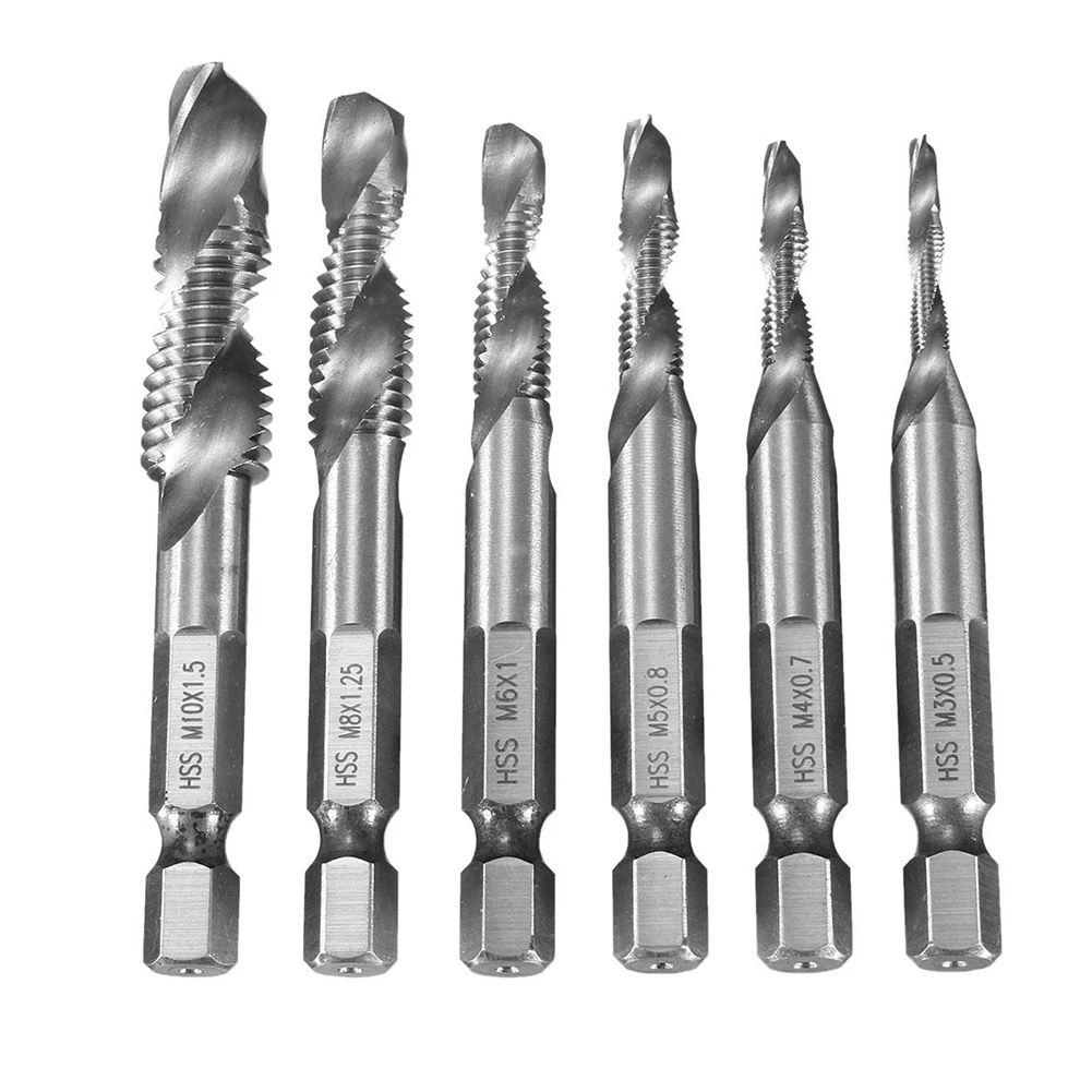 6Pcs M3-M10 1/4"Hex Shank HSS Metric Right Hand Screw Thread Tap Taper Drill Bit 6Pcs M3-M10 1/4"Hex Shank HSS Metric Right Hand Screw Thread Tap Taper Drill Bit