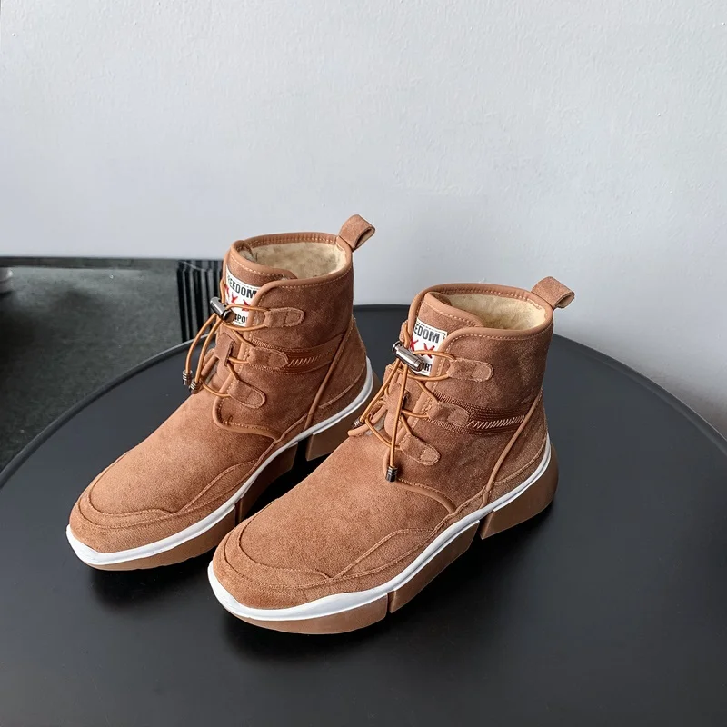 yellow ZVQ winter new concise snow boots outside casual plush warm mid heels platform cow suede mixed colors women shoes drop shipping - Цвет: yellow