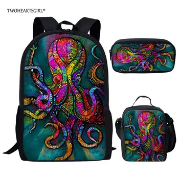

Twoheartsgirl Ocean Octopus School Bag Set for Teenage Girls Boys Cute Children Kids Bagpack Primary Elementary Book Bags