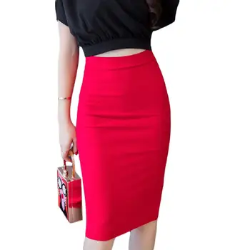 

Fashion Women Solid Color Stretch Slit Sexy High Waist Slim Bodycon Pencil Skirt Lady's solid color high Fanny pack skirt