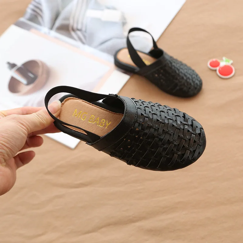 ULKNN Girls Sandals 2020 New children's Knitting Baby Girl Princess Shoes Soft Bottom Baotou Big Virgin Sandals