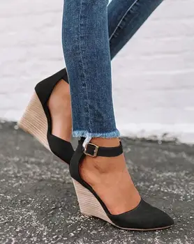 

Summer Fashion Woman Shoes Sandals Pointed Toe Wedge Pumps Ankle Strap Heels Zapatos De Mujer Sandalias Verano Para Mujer LP597