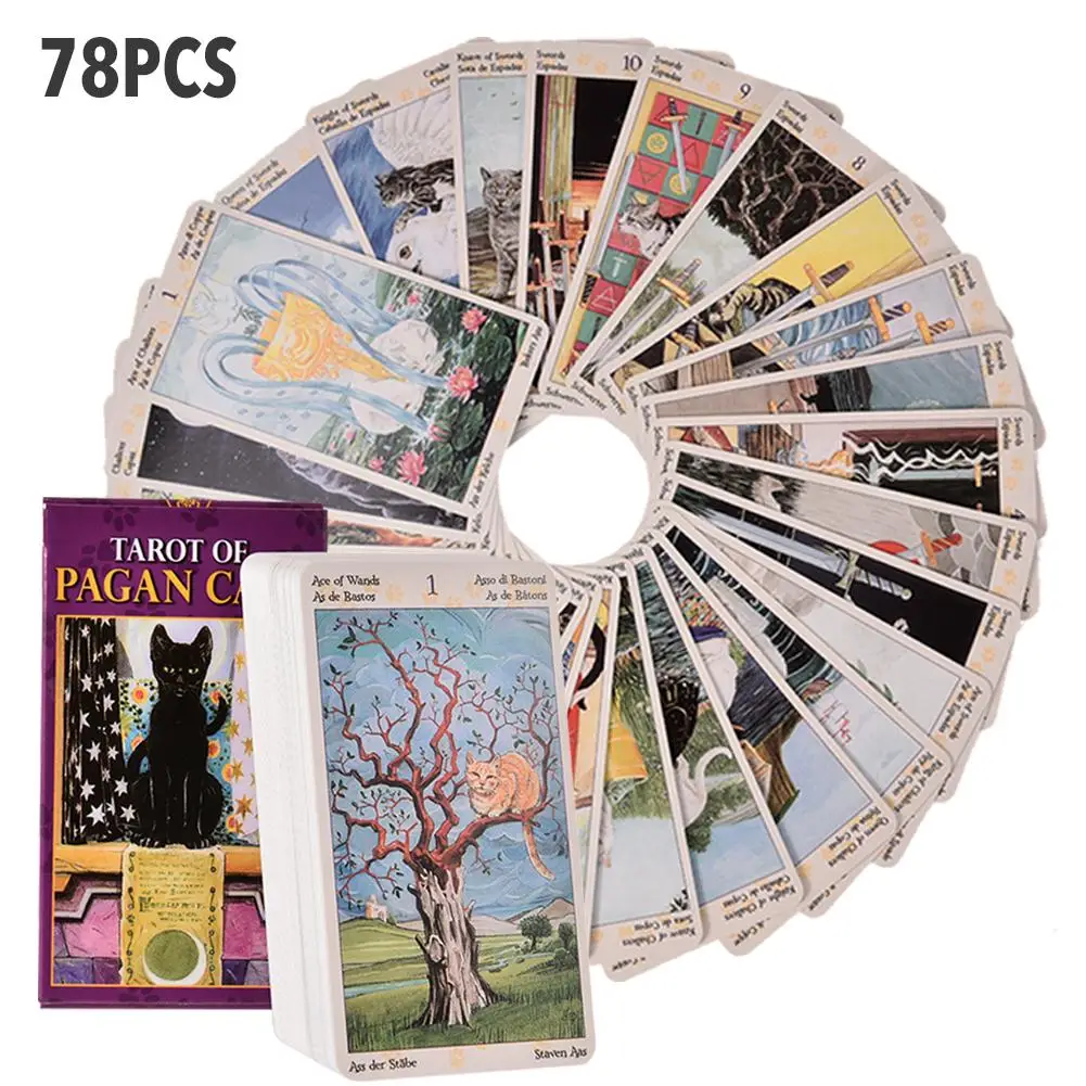 

78 Sheets of Tarot Colored Pagan Cats Tarot Board Game Cards Family Gathering Board Game