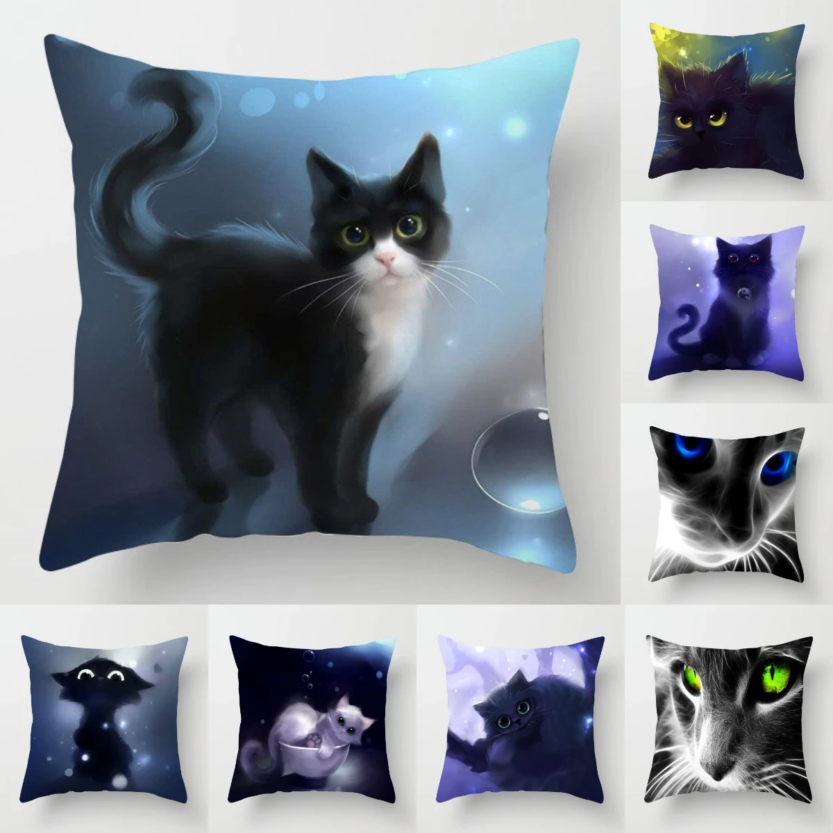 18'' Cat Printing Cushion Cover Pillow Case Pillowcase Cotton Linen Square Decor 